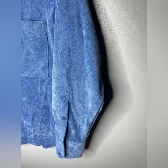 ZARA Fine-Waled Corduroy Oversized Blue Button-Up Shirt Size XS - Picture 13 of 15